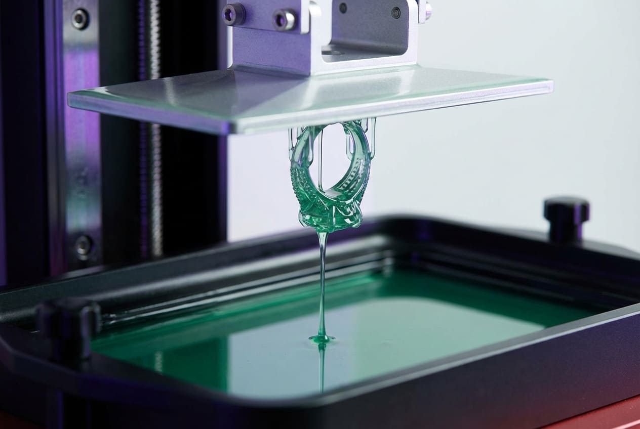 Процесс 3D-печати ювелирной заготовки на DLP-принтере с видимой платформой построения и ванной фотополимера