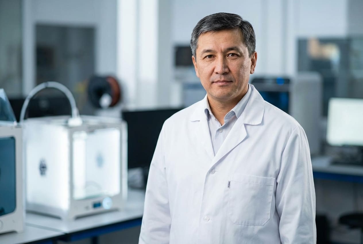 Портретное фото Айдара Бекмамбетова, инженера аддитивных процессов