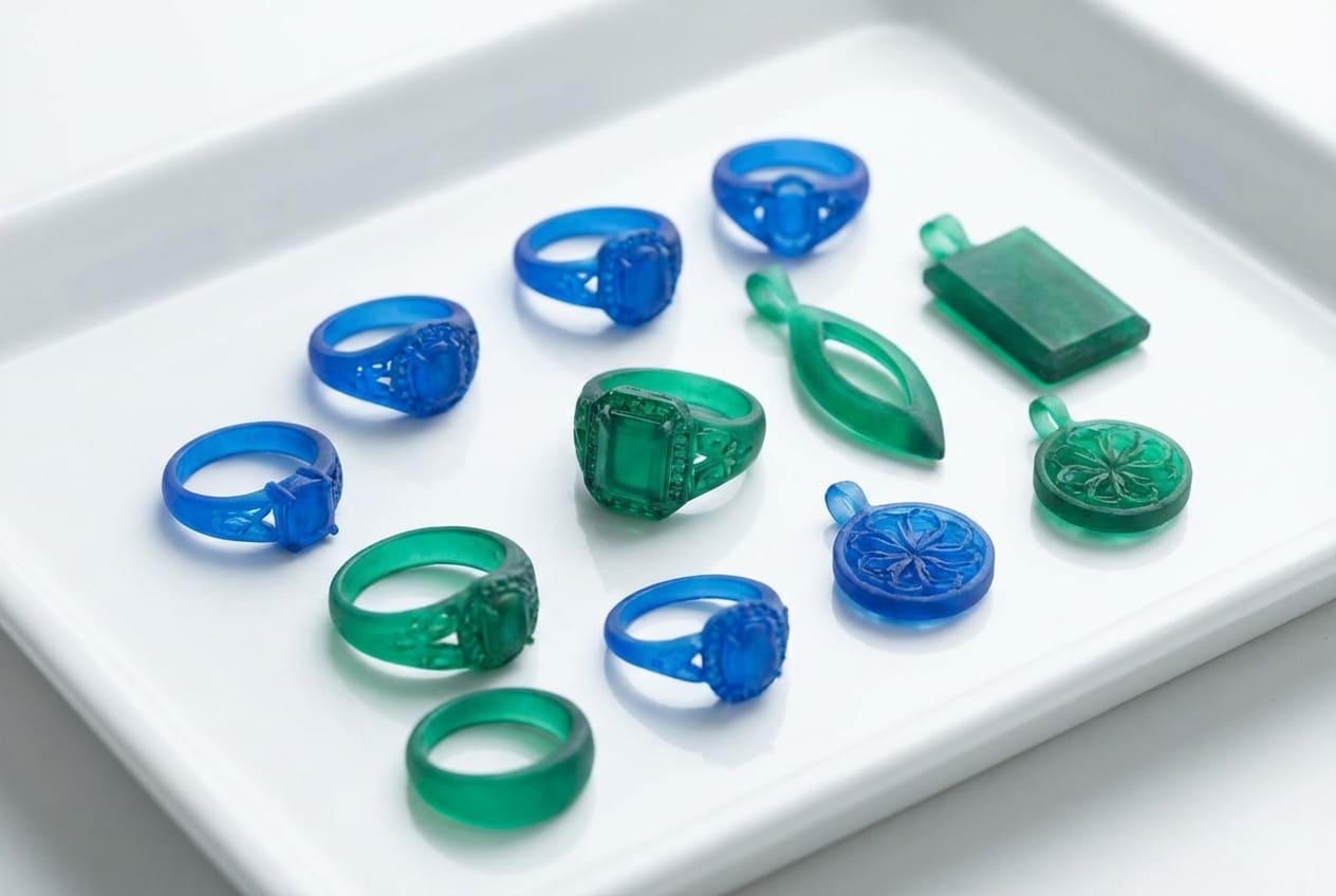 Образцы напечатанных выжигаемых моделей из различных типов фотополимерных смол